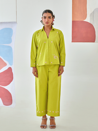 Lemon Co-ord set with floral embroidery detail