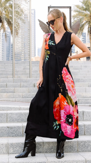 Midnight Bloom Wrap Gown