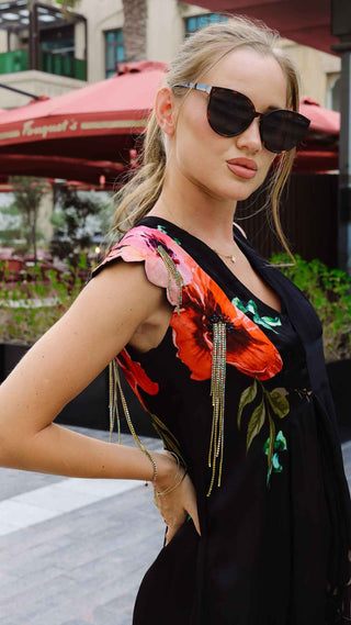 Midnight Bloom Wrap Gown